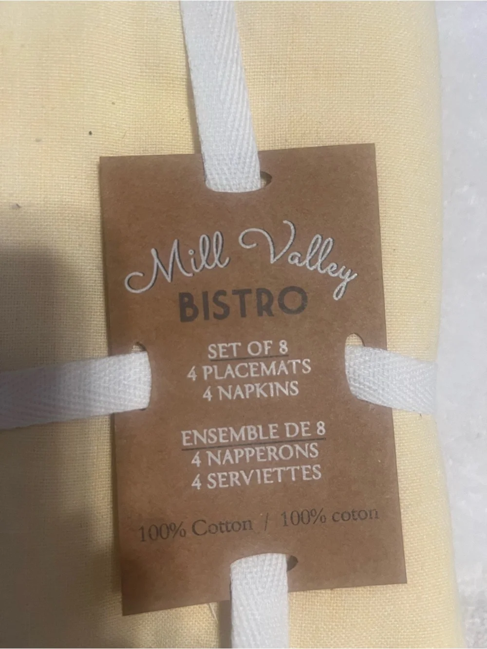 Mill Valley Bistro Yellow & white Cotton Placemat & yellow and light grey Napkin